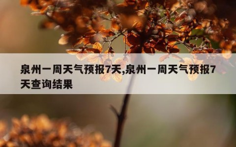 泉州一周天气预报7天,泉州一周天气预报7天查询结果