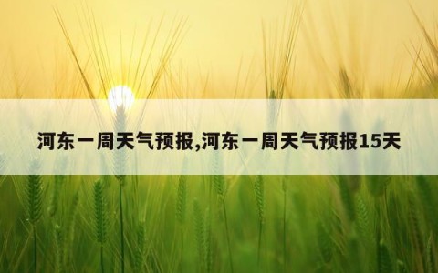 河东一周天气预报,河东一周天气预报15天