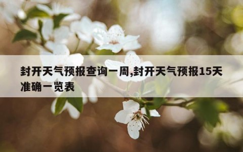 封开天气预报查询一周,封开天气预报15天准确一览表