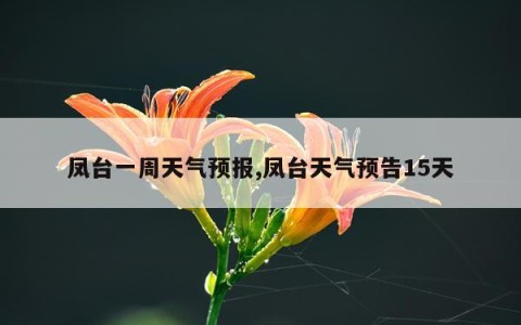 凤台一周天气预报,凤台天气预告15天