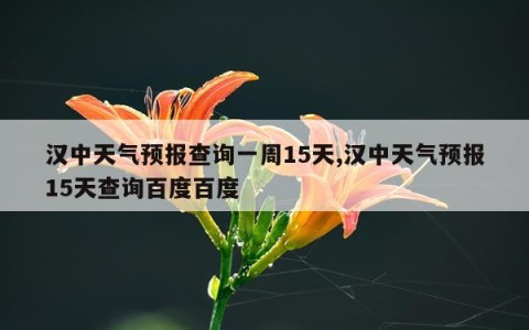汉中天气预报查询一周15天,汉中天气预报15天查询百度百度